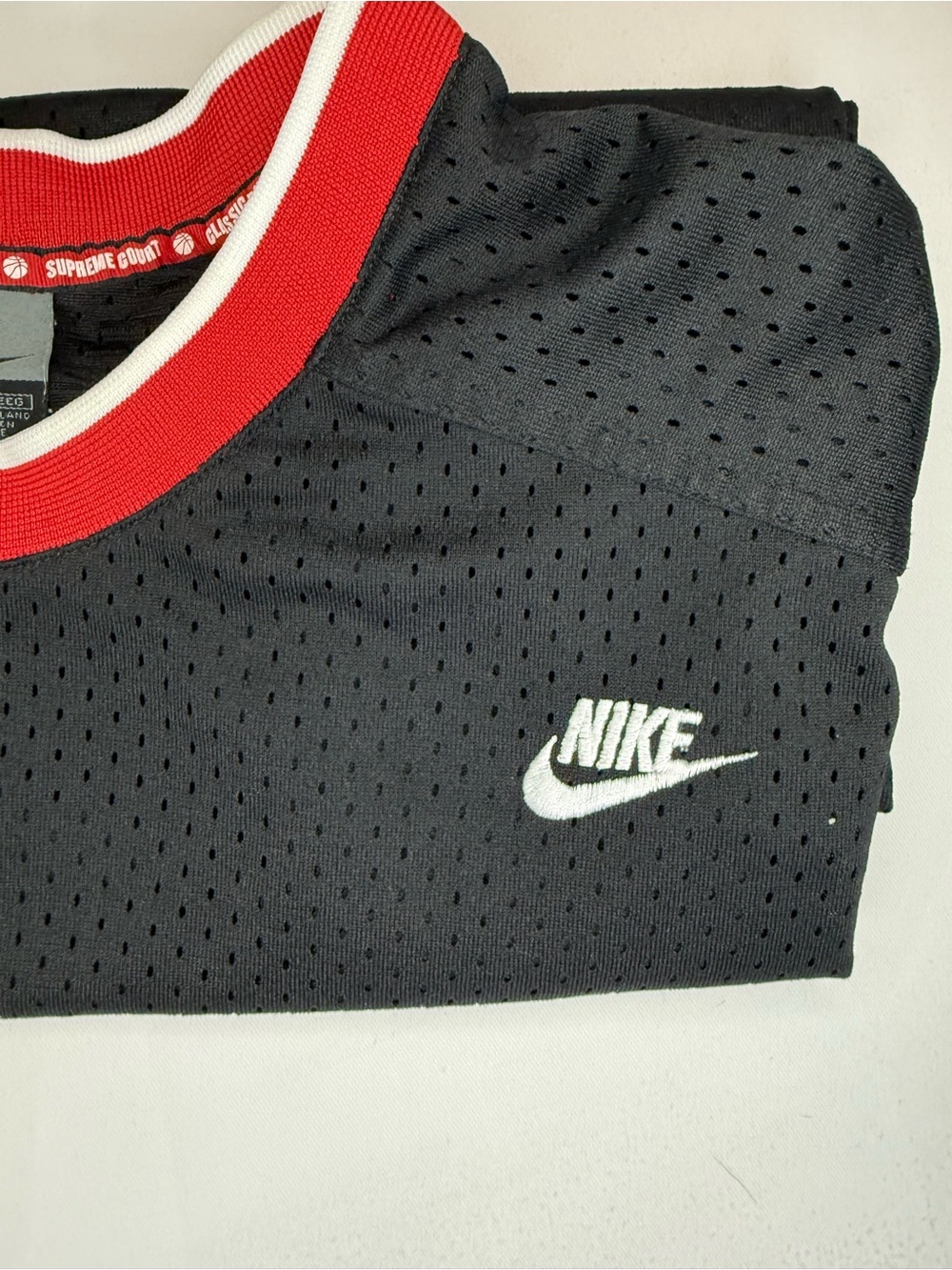 Vintage Nike Black Mesh Athletic Jersey with Red Trim